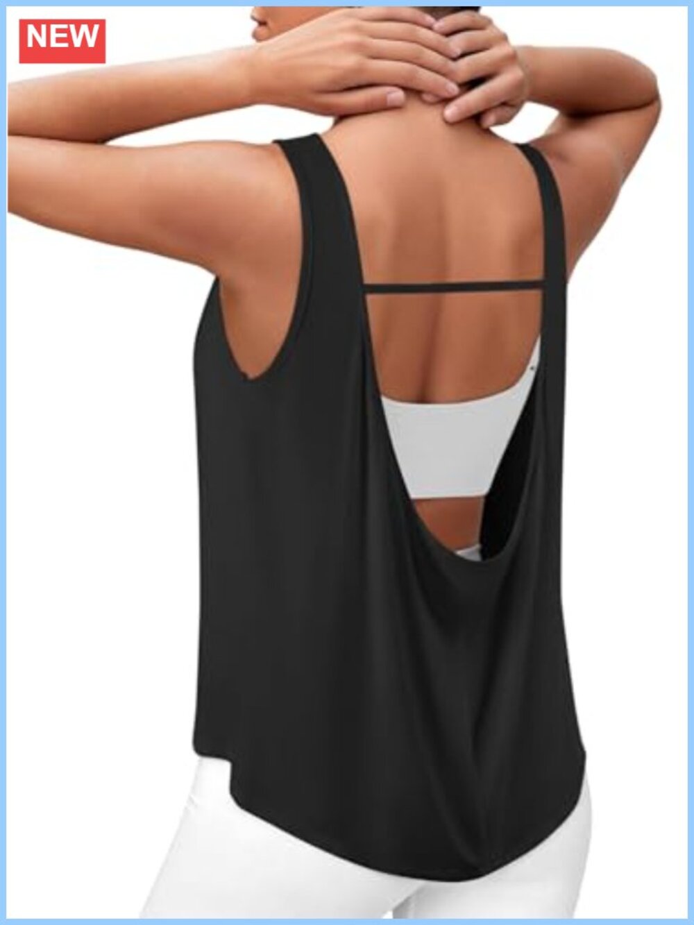 Women's Open Back Workout Tank Top Loose Fit Athletic Gym Shirt